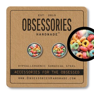 Fruity Loop Cereal Jewelry Breakfast Food Earrings Junk Food Stud Earrings Miniature Food Jewelry Bowl Of Cereal Gift Rainbow Kitschy Kawaii