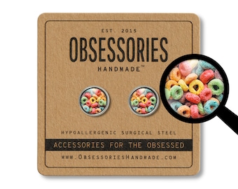 Fruity Loop Cereal Jewelry Breakfast Food Earrings Junk Food Stud Earrings Miniature Food Jewelry Bowl Of Cereal Gift Rainbow Kitschy Kawaii