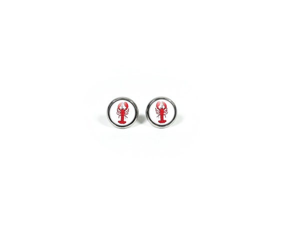 Maine State Silhouette Red Crystal Stud Post Dangle Earrings