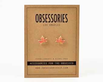 Maple Leaf Earrings Leaf Stud Earrings Leaf Jewelry Maple Leaves Fall Earrings Fall Jewelry Fall Accessories Fall Gift Idea Autumn Jewelry