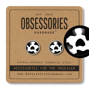 Cow Earrings Cow Print Earrings Cow Stud Earrings Farm Animal Print Studs Cow Jewelry Print Jewelry Cow Gift Moo Milk Dairy Black & White