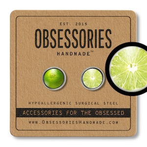 Lime Earrings Lime Stud Earrings Lime Jewelry Lime Gift Citrus Fruit Earrings Fruit Studs Fruit Jewelry Mismatched Earrings Mismatched Studs
