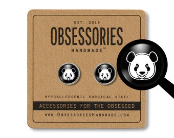 Panda Earrings Panda Stud Earrings Post Panda Jewelry Panda Bear Earrings Bear Jewelry Wild Animal Earrings Zoo Animal Studs Black & White