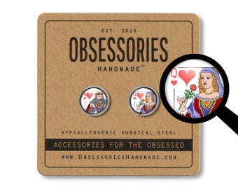 King & Queen Of Hearts Earrings King Of Hearts Jewelry Playing Card Earrings Card Stud Earrings Deck Of Card Game Gambling Poker Las Vegas