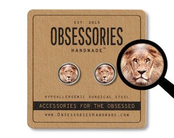 Leeuw oorbellen stud wilde dieren oorbellen studs safari oorbellen dierentuin dier oorbellen leeuw sieraden exotische dieren sieraden leeuw cadeaus voor haar