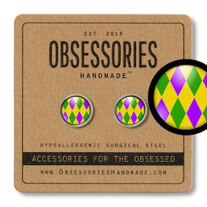 Mardi Gras Earrings Harlequin Earrings New Orleans Earrings NOLA Earrings Mardi Gras Stud Earrings Mardi Gras Jewelry Mardi Gras Gift Jester