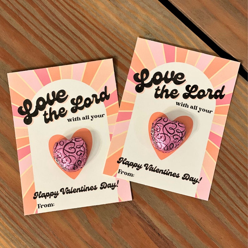 PRINTABLE Valentine Card, Love the Lord with all your Heart, Christian school valentine, Classroom valentine card image 1