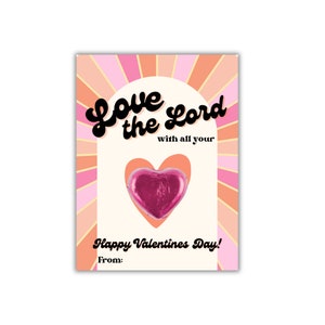 PRINTABLE Valentine Card, Love the Lord with all your Heart, Christian school valentine, Classroom valentine card image 2