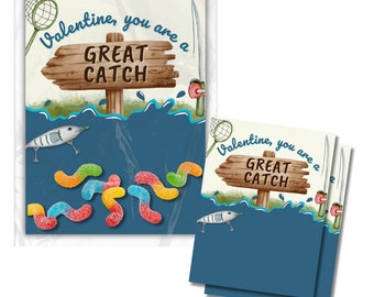 PRINTABLE Valentine Card, Fishing Valentine, class valentines for boys, gummy worm valentine, goldfish valentine