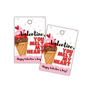 PRINTABLE Valentine Tag, Ice Cream Valentine tag, Ice Cream gift tag, valentine gift tag, class valentines image 1