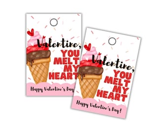 PRINTABLE Valentine Tag, Ice Cream Valentine tag, Ice Cream gift tag, valentine gift tag, class valentines