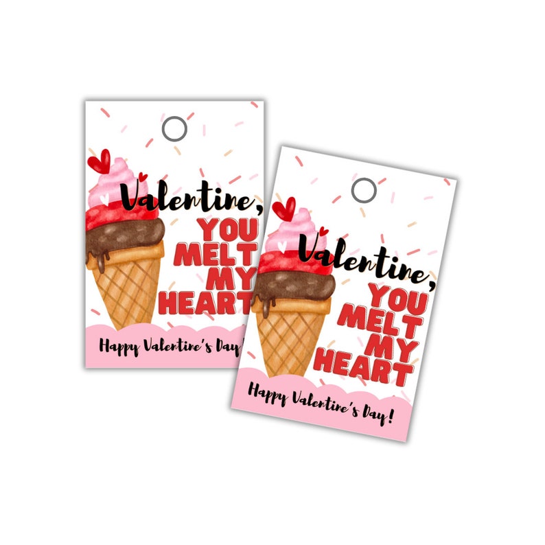 PRINTABLE Valentine Tag, Ice Cream Valentine tag, Ice Cream gift tag, valentine gift tag, class valentines image 1