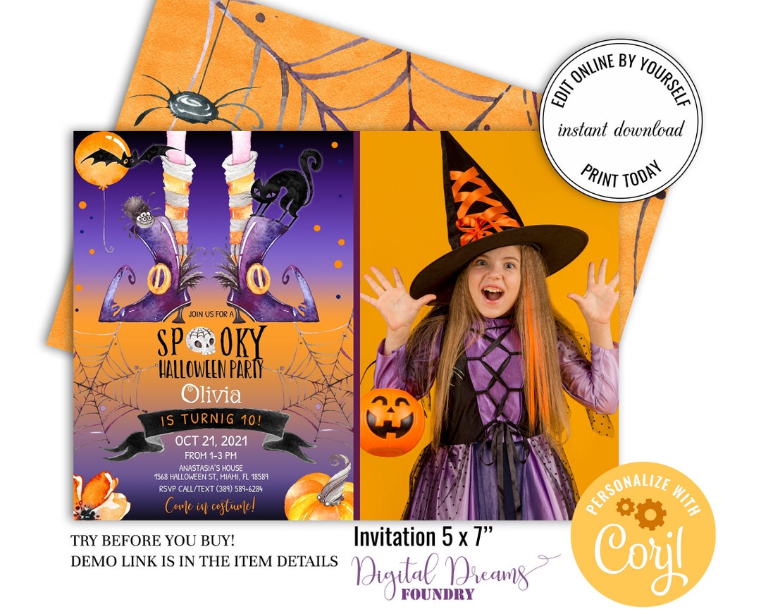 Halloween Birthday Invitation Girl Spooky Celebration Etsy