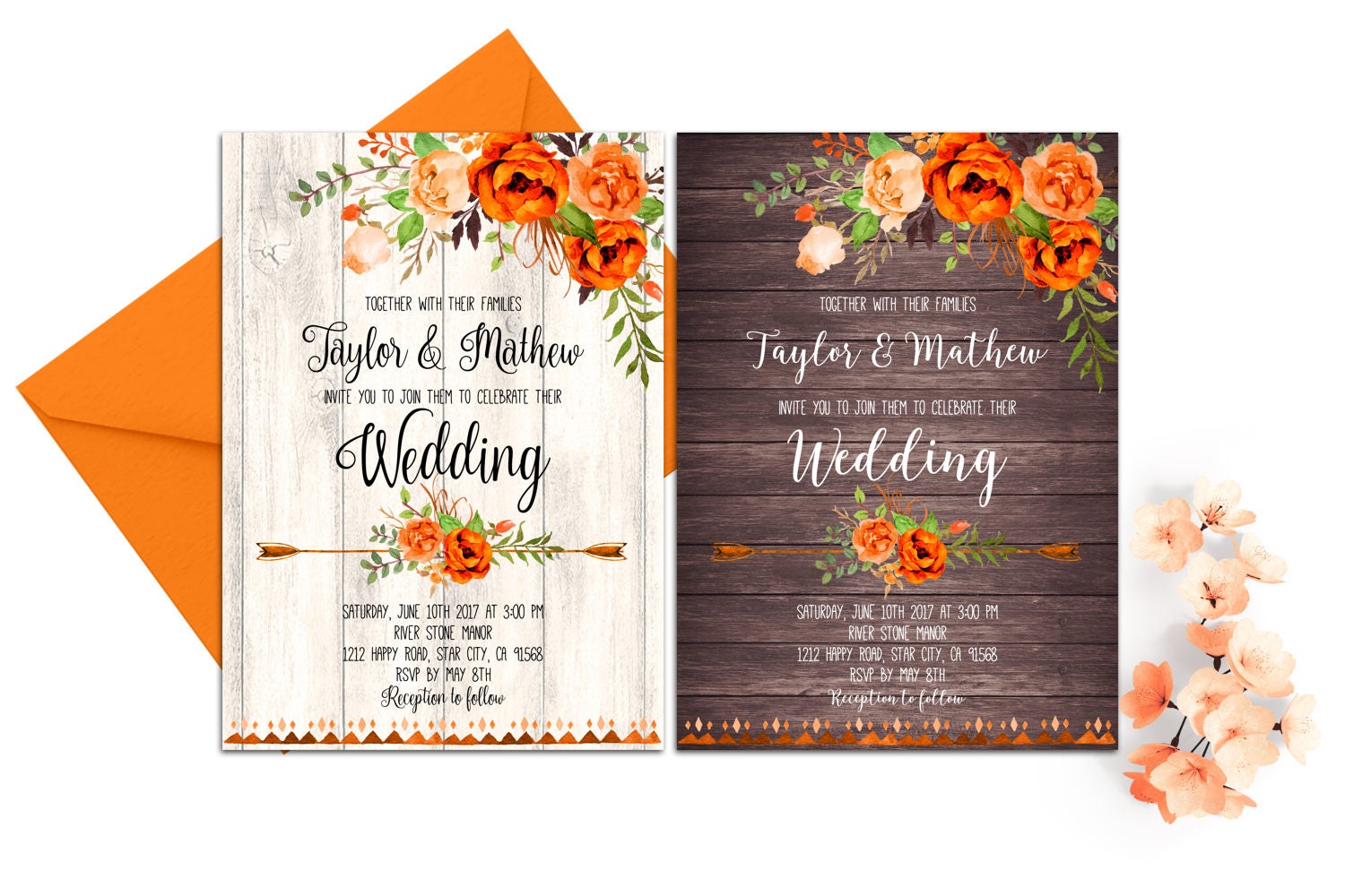 Rustic Fall Wedding Invitation Printable Floral Wedding | Etsy