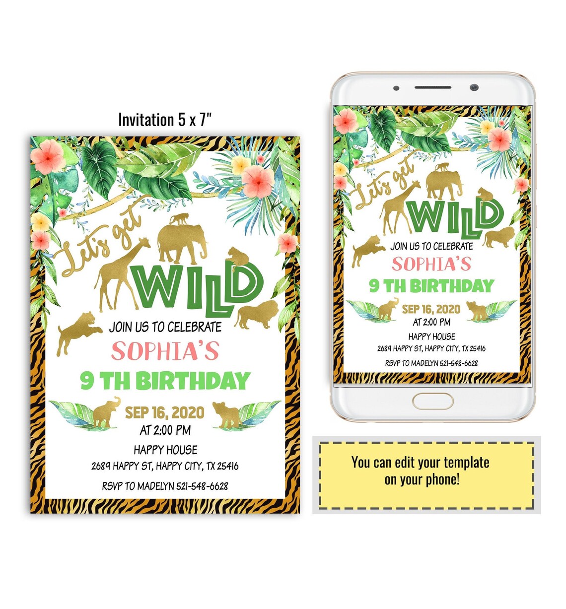 Safari Birthday Invitation Editable Template Any Age Birthday | Etsy