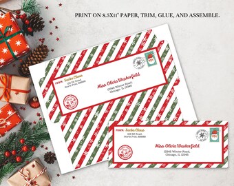 Editable Santa Envelope Template #10, Printable Christmas North Pole Mail Envelope, Envelope From Santa Claus Instant Download B011