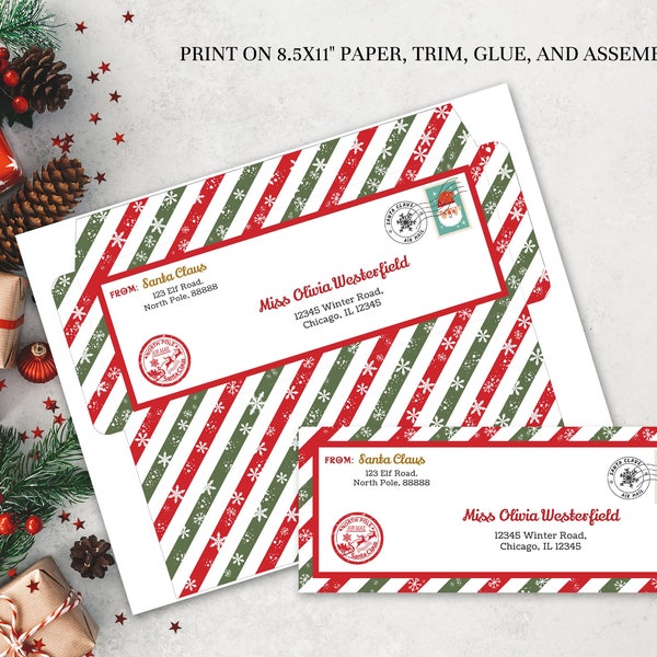 Editable Santa Envelope Template #10, Printable Christmas North Pole Mail Envelope, Envelope From Santa Claus Instant Download B011