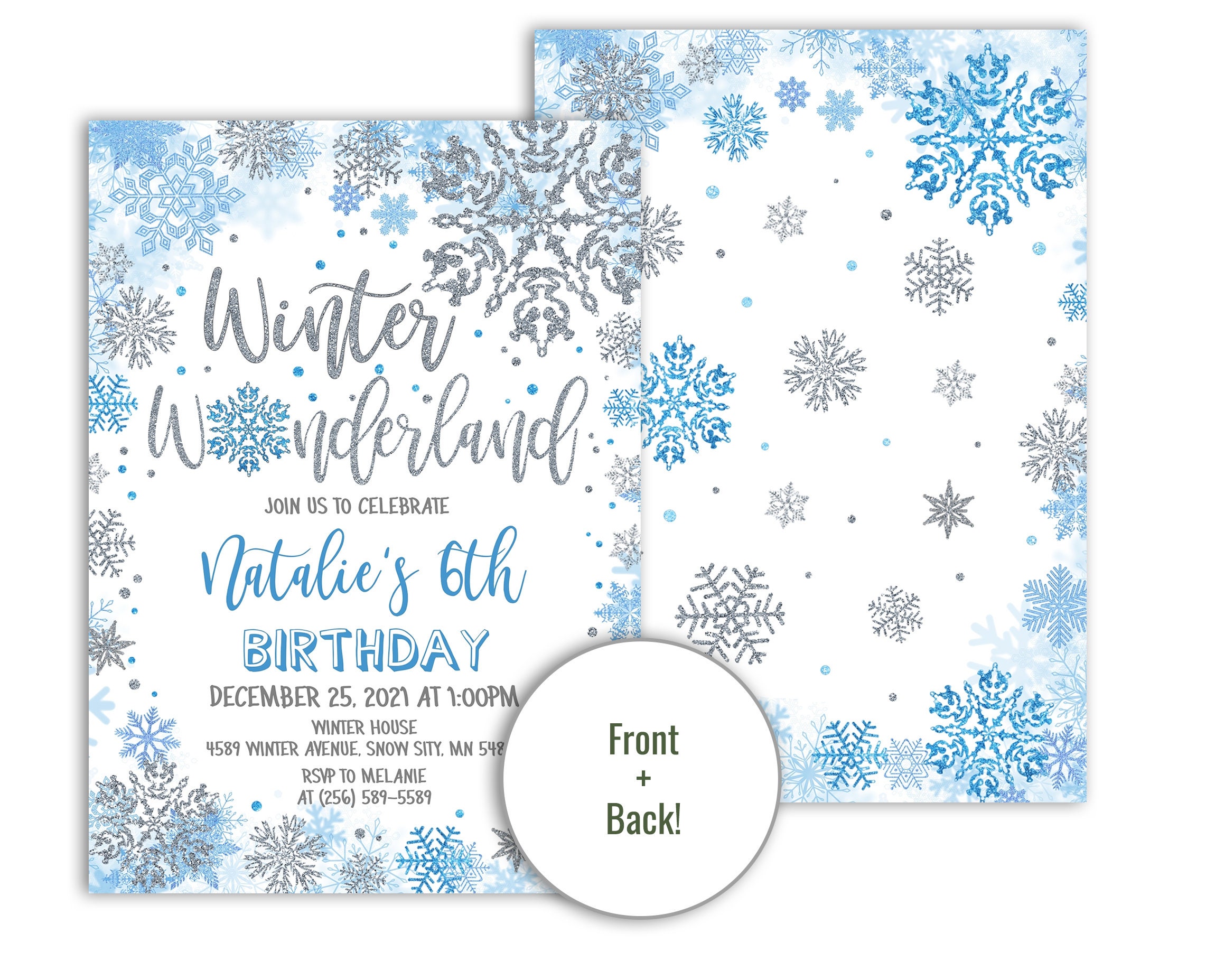 Snowflakes Birthday Invitation Girl or Boy Editable Template | Etsy