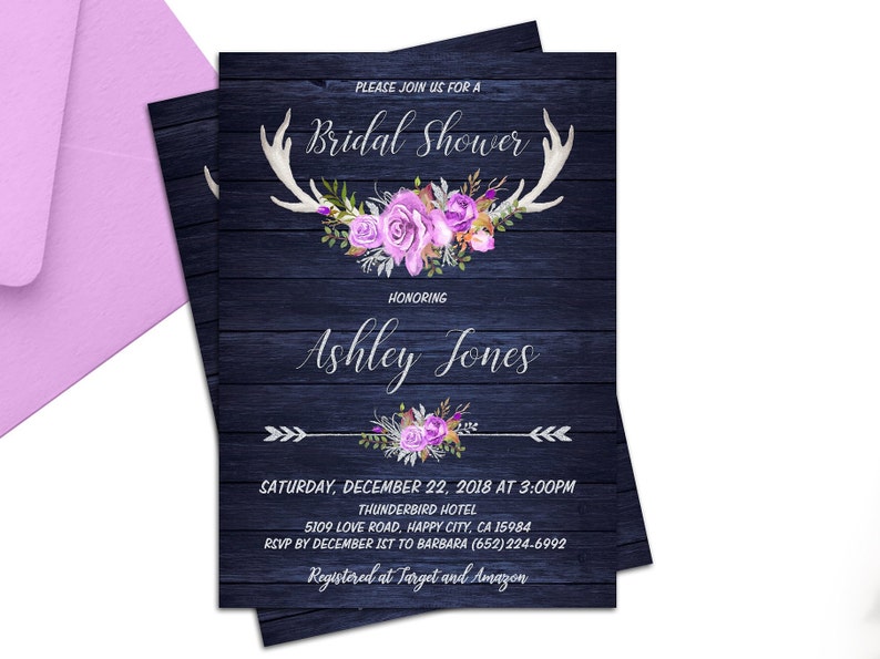 Wedding Invitations Country Rustic Spring Bridal Shower Invites Purple QTY 50