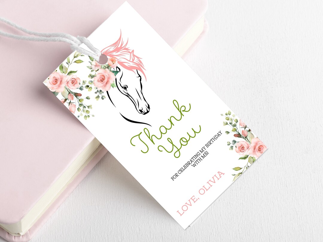 Editable Pink Horse Favor Tag, Cowgirl Party Thank You Tag, Printable ...
