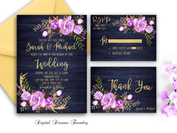 Navy Blue And Purple Wedding Invitations 3