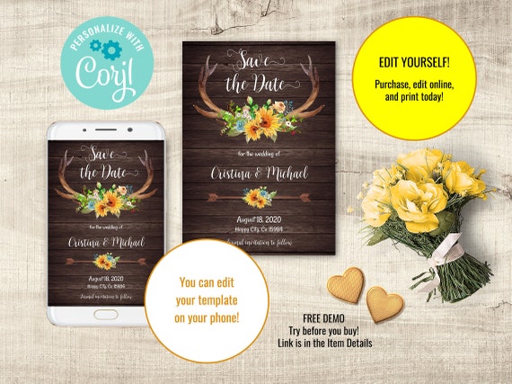 Editable Template Rustic Save the Date Invitation Printable | Etsy
