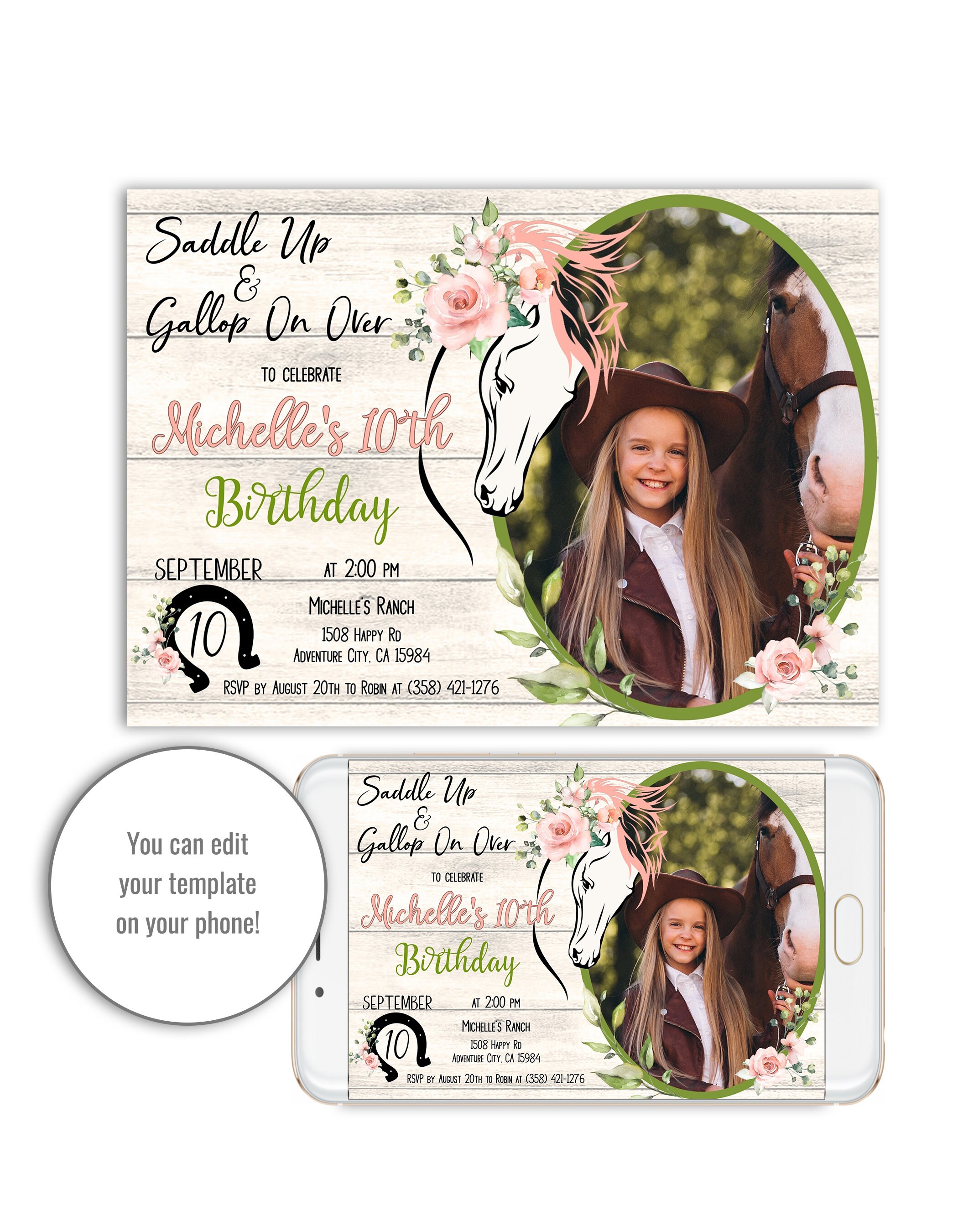 Horse Birthday Invitation Girl Editable Template Blush Pink | Etsy Horse Birthday Invitation Girl Editable Template Blush Pink | Etsy