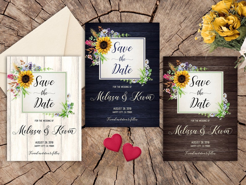 Wild Flower Save the Date invitation Printable Rustic Save the Date Country wedding Romantic Wedding Floral Sunflower Save the date Invite