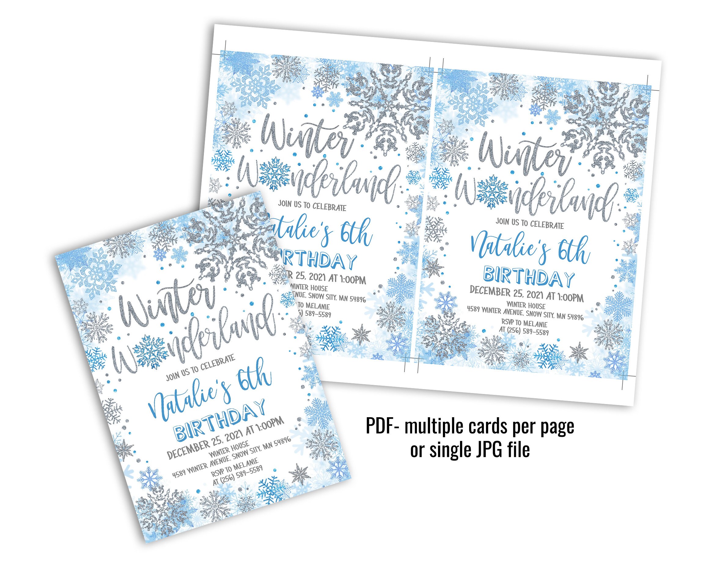 Snowflakes Birthday Invitation Girl or Boy Editable Template | Etsy