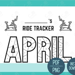Exercise Bike Monthly Ride Tracker- April- Stationary Bike- Coloring Sheet