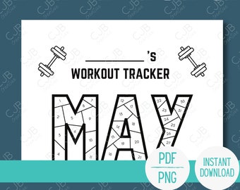 Oefening Workout Maandelijkse Tracker- Motivatie- Kleurplaat- Mei