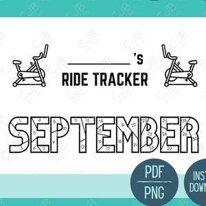 Exercise Bike Monthly Ride Tracker- September- Stationary Bike- Coloring Sheet