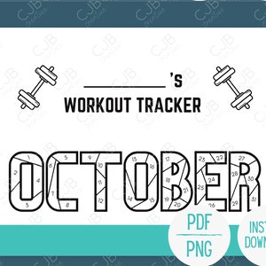 Exercise Workout Monthly Tracker- Motivation- Coloring Sheet- October