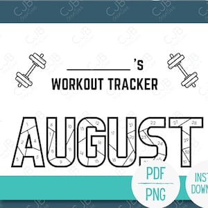 Exercise Workout Monthly Tracker- Motivation- Coloring Sheet- August