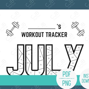 Exercise Workout Monthly Tracker- Motivation- Coloring Sheet- July