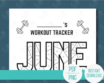 Oefening Workout Maandelijkse Tracker- Motivatie- Kleurplaat- Juni
