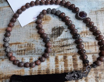 Natural Brown Bronzite Jasper necklace with tassel