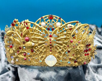 Butterfly crown- Red and gold rhinestones-Iridescent