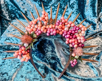 Flower halo crown- spike crown- pink and green crown