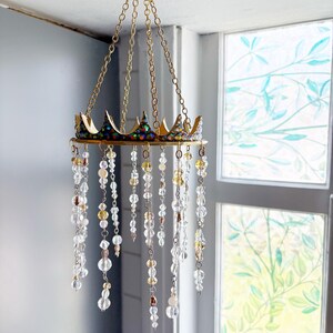 Beaded suncatcher-glass bead decor-crown decor-bookish decor