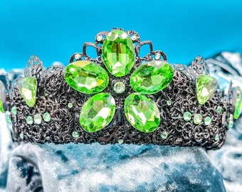 Flower crown, Renaissance fair, green and black, headband