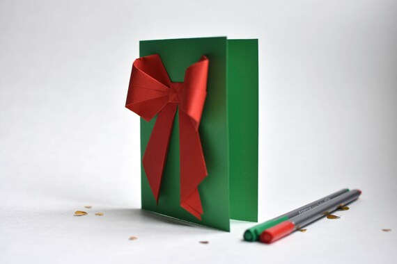 Weihnachten Rote Schleife Origami Geschenkkarte Einzigartige Karte Mit Relief