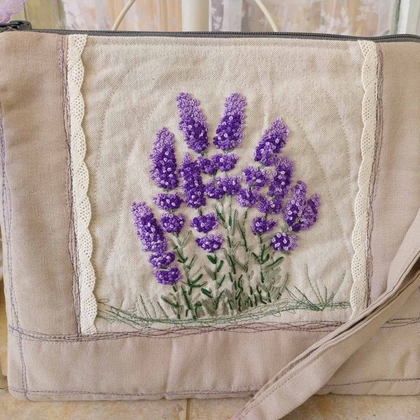 Hand embroidered bag, Lavender bag, Handmade bag, Lavender Flowers bag, Hand Embroidered Lavandula, Lavender Embroidery, Gift