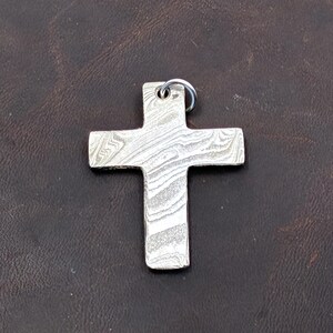 Damascus Steel Cross Pendant: Etched Stainless Steel, Handmade in Hawaii