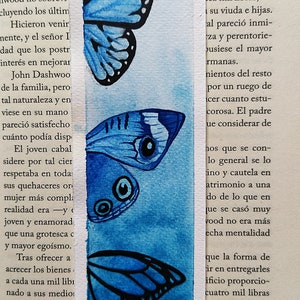 Watercolor bookmarks painted by hand blue color scheme butterfly