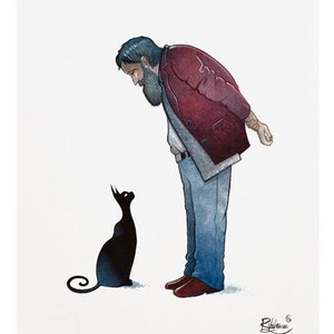 Old man & black cat by Raphaël