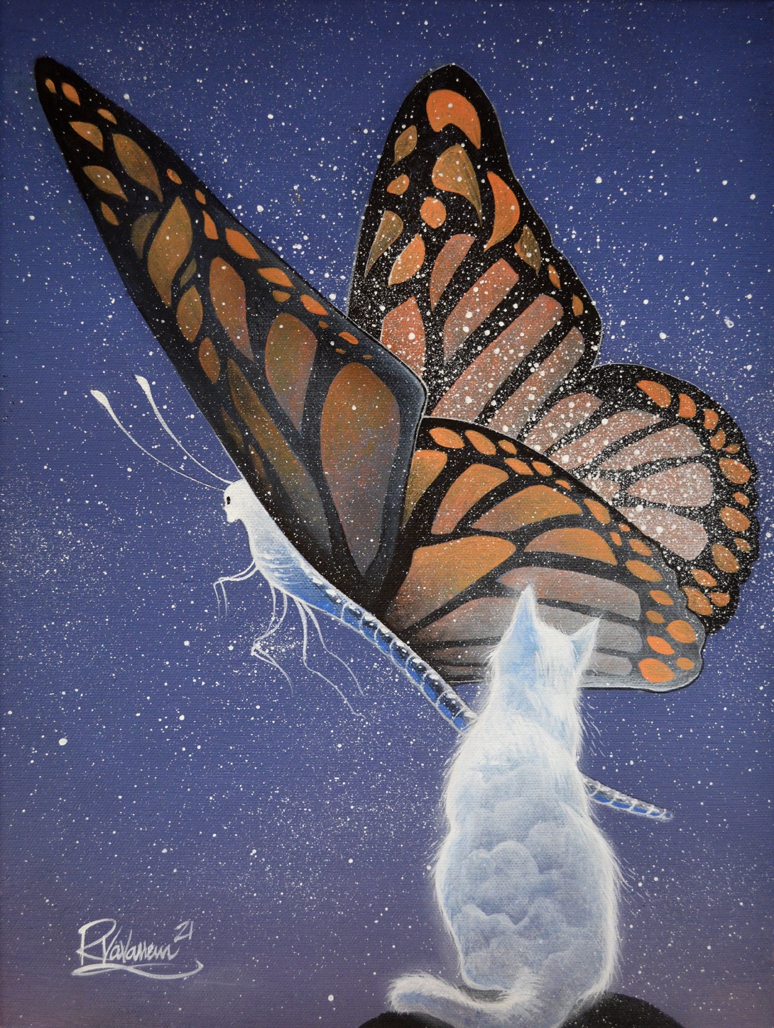 し*も様 アクリル画 手描き 原画 絵画 イラスト 猫 猫の絵 アゲハチョウ 蝶 し*も様 アクリル画 手描き 原画 絵画 イラスト 猫 猫の絵