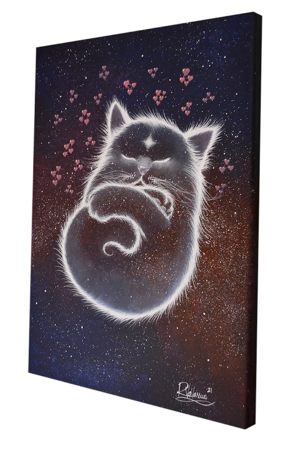 絵画 。壁掛け絵手描き【猫たちは銀河にかわいい星を入れている】 絵画 。壁掛け絵手描き【猫たちは銀河にかわいい星を入れている】