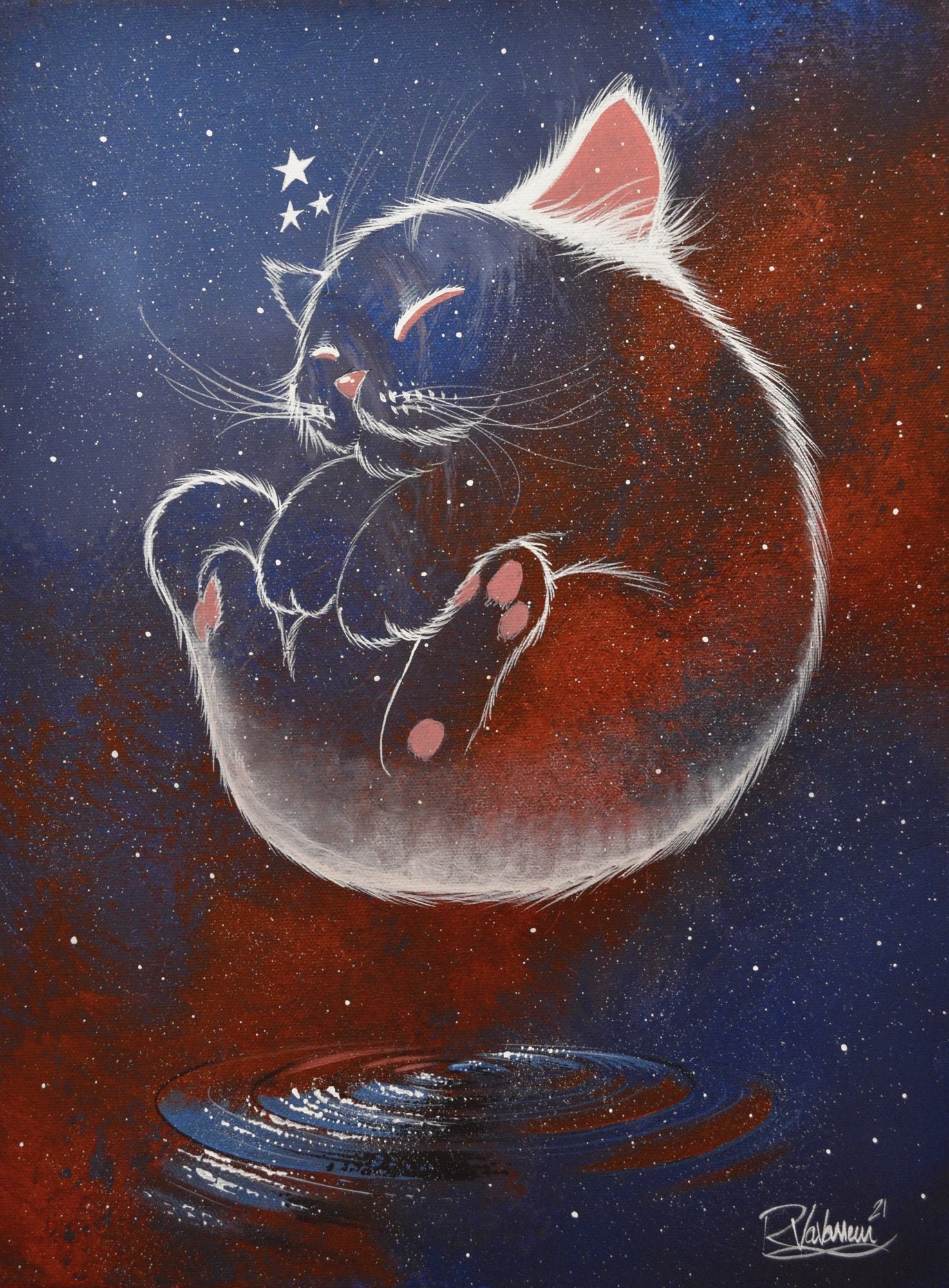 60万円です。宇宙猫「見つめる」(オリジナルイラスト絵画２L判サイズ) 60万円です。宇宙猫「見つめる」(オリジナルイラスト絵画2L判