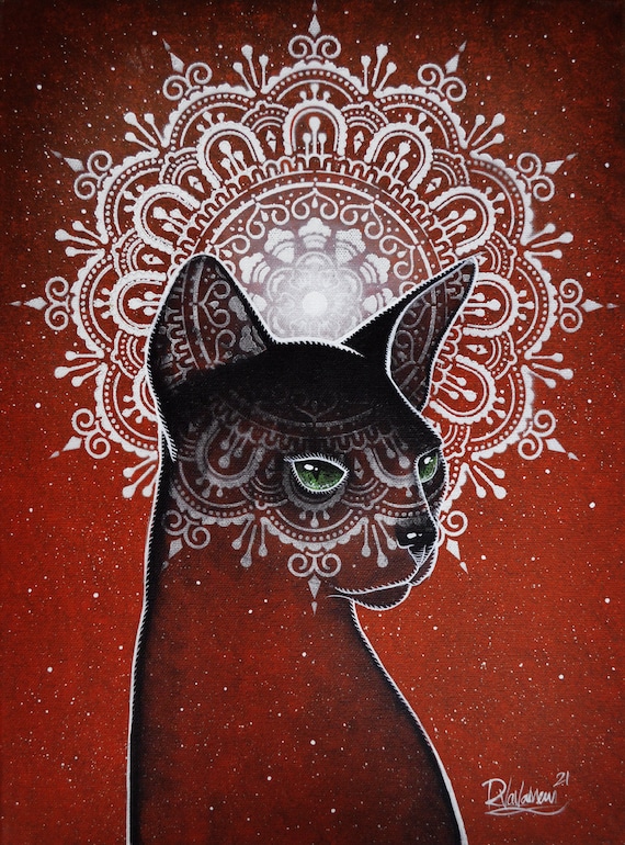 原画 アート 絵画 美術品 猫 神秘的 インテリア 壁飾り ダーク